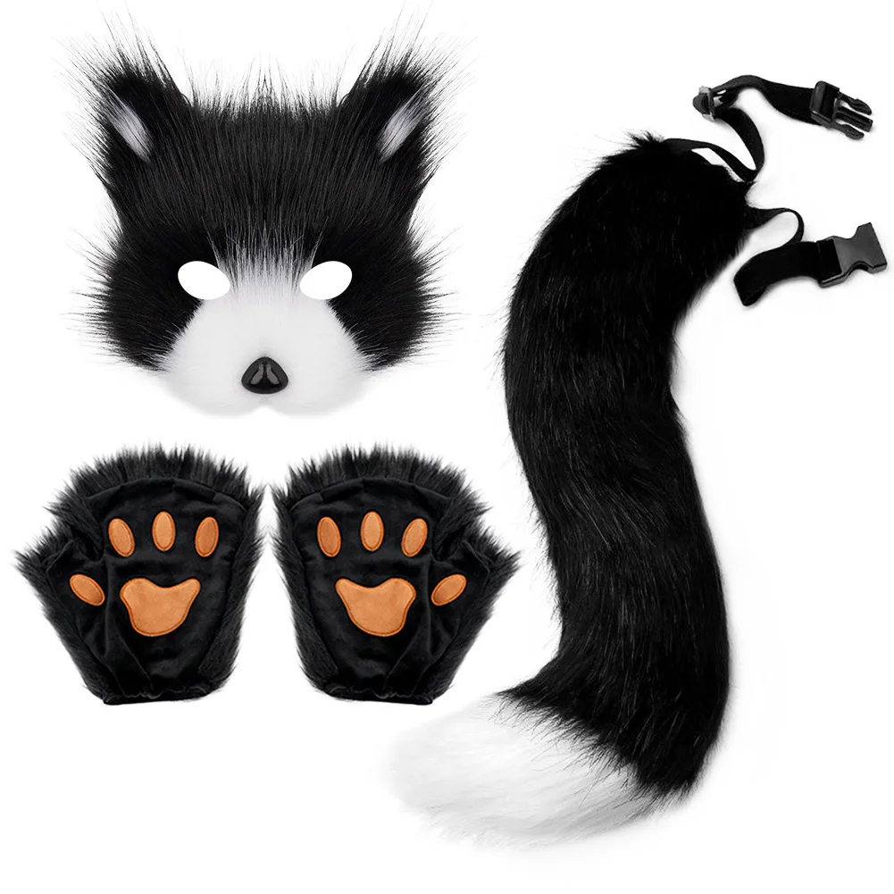 Hot Selling Halloween Set Simulated Fox Mask Gloves Plush Fox Tail Party Props Accessories Holiday Gifts Toys
