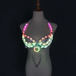 LED Color Lights Women Belly Dance Split Skirt Sexy Professional Belly dance Training Clothes Dancing Costumes