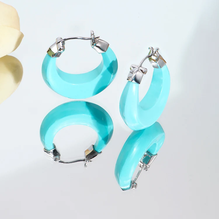 ChinChin Vintage Luxury Square Designer Earrings Shell Fashion Hoop Brass 18k Gold Plated Turquoise Hoop Earrings