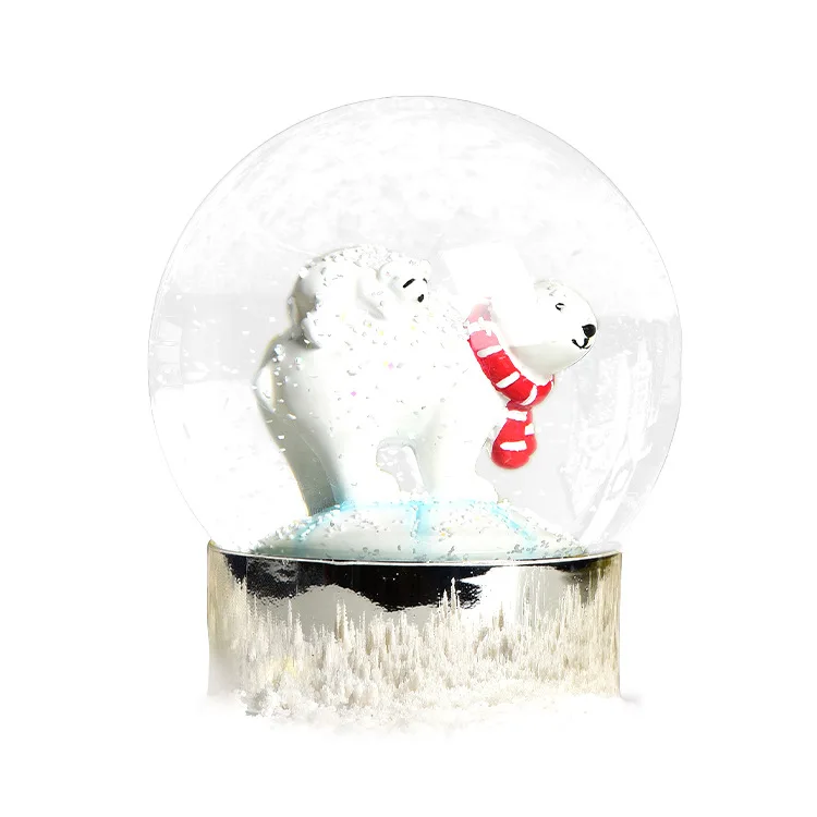 Cute polar bear crystal ball Christmas gift resin crafts ornaments holiday gift electroplating base snow globe