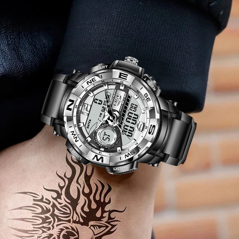 LIGE Mens Watches Waterproof Sport Stopwatch LED Digital Watch Men Big Dial Clock For Male Relogio Masculino