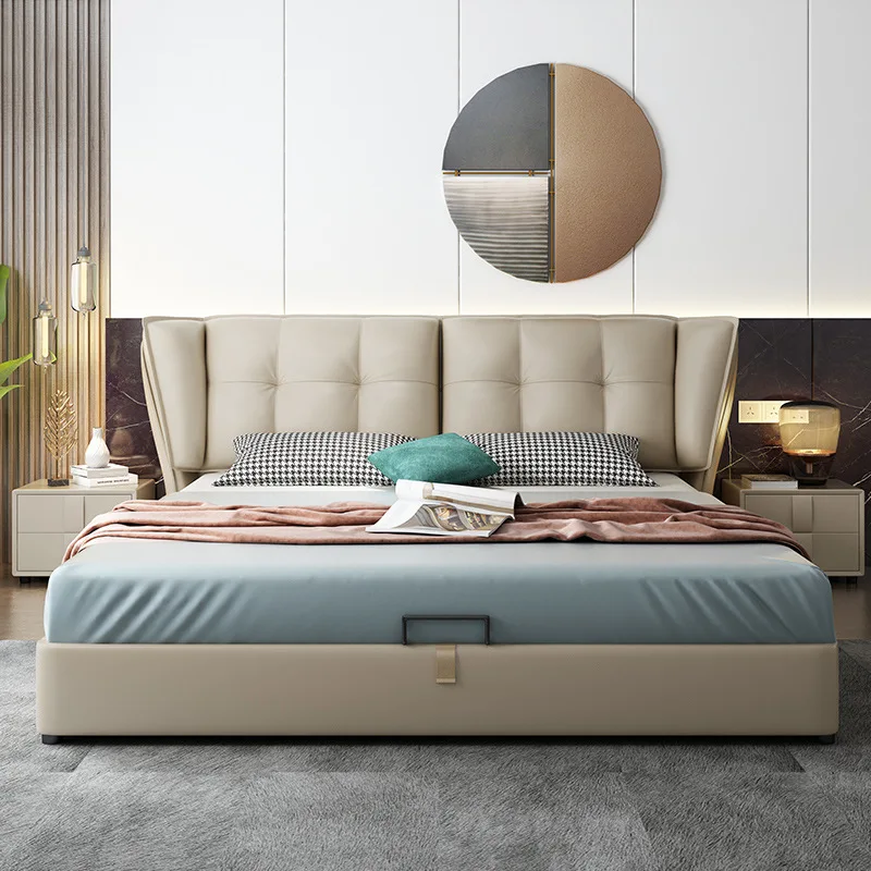 Cheap Wholesale  Large Bed Leather Bed 1.8 m Double King And Queen Size Bed