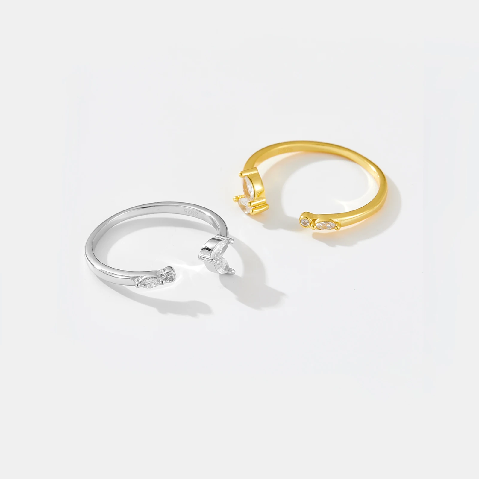 FUAMAY 100% 925 Sterling Silver Open Zircon Rings Rhodium Plated S925 Marquise Zircon Lady Ring Gift