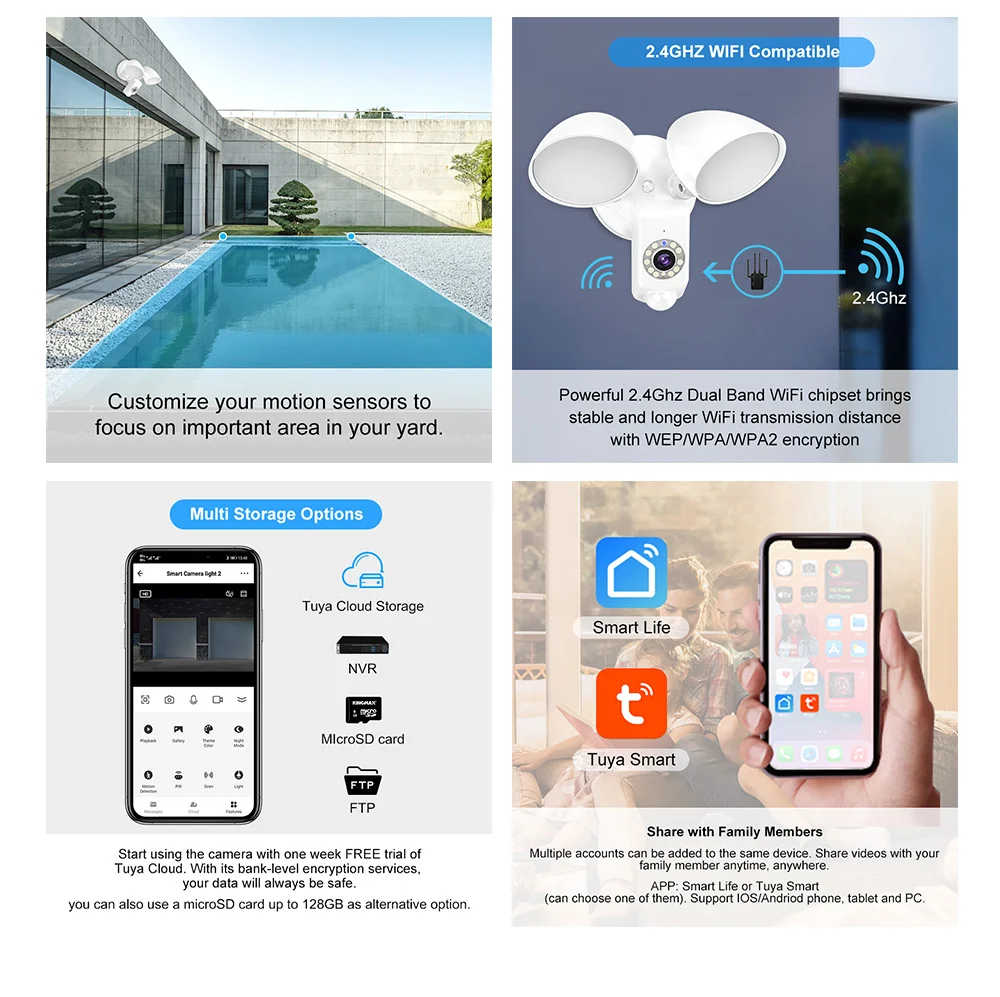 Smart Outdoor Flood Light Wifi Alarm And Camera Ring Security Garage Camera With Light