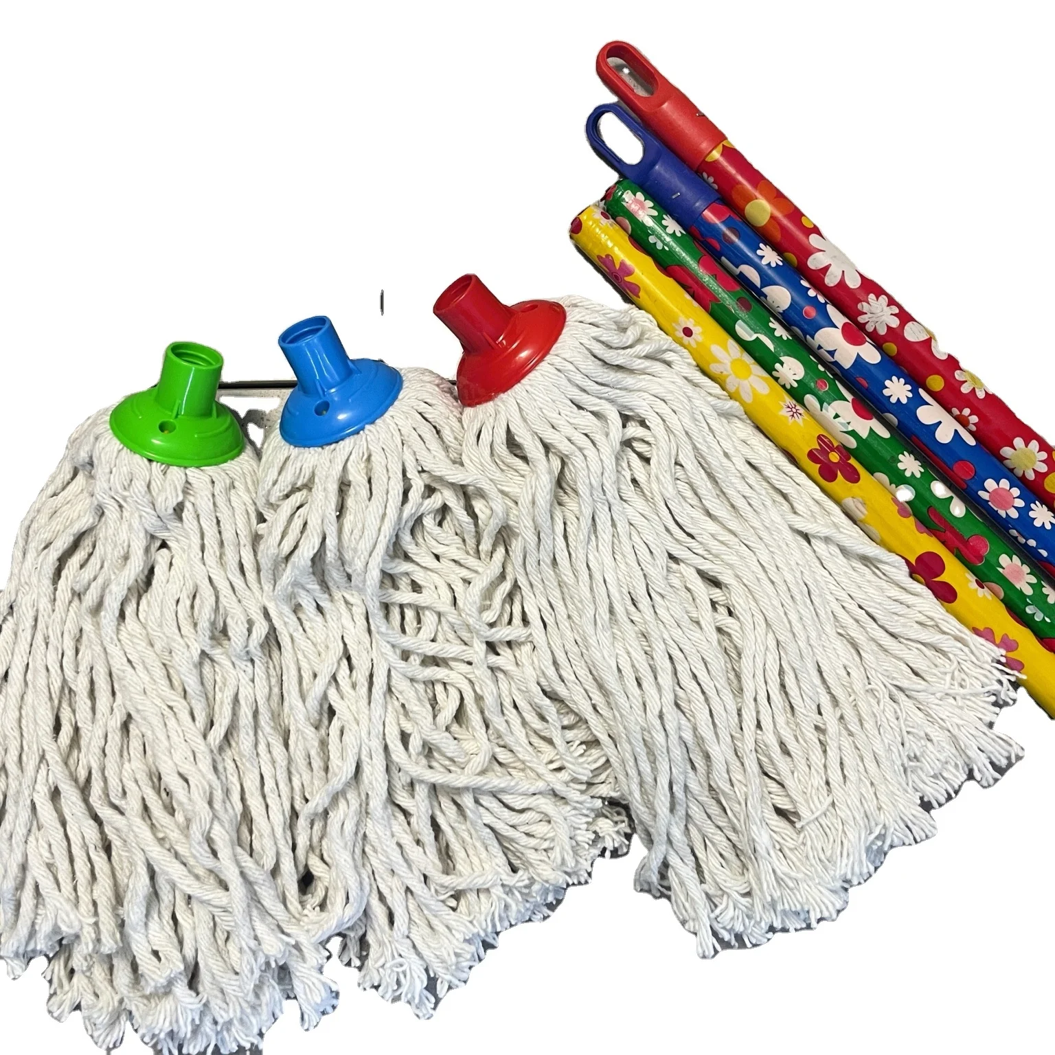 China Factory Microfiber Flat Mop with Eco-Friendly Wooden Bucket Strong Steel Pole Cotton Mop Head
