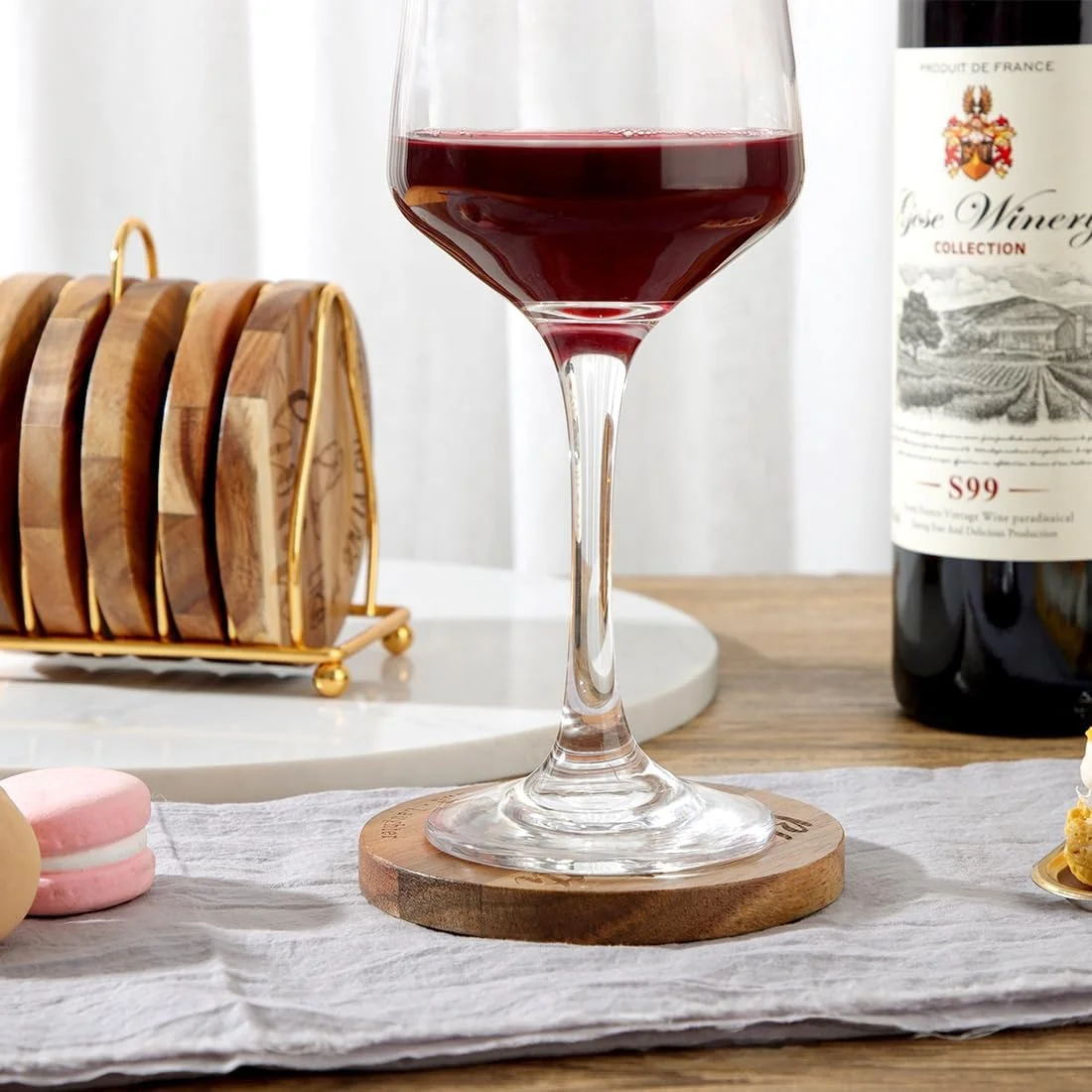 Housewarming Gifts for Home Decoration Real Acacia Wood Coasters for Coffee Table Dining Table Desk with Non-Slip Pad 4 Inch