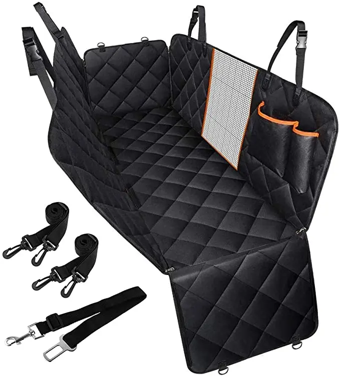 
Dog Seat Cover Car Rear Seat Protector for Dogs with Mesh Viewing Window Storage Pocket 