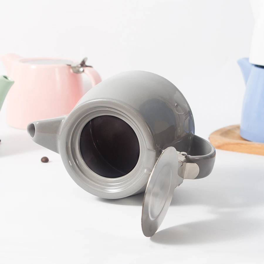 white mini teapot with stainless lid stump shape ceramic tea pot kettle with strainer and infuser