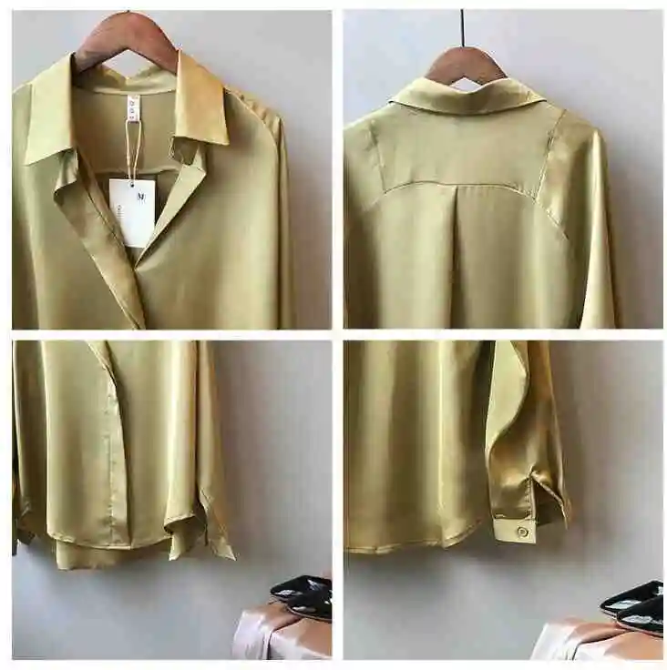 autumn new temperament satin shirt female long-sleeved shirt loose solid color shirt