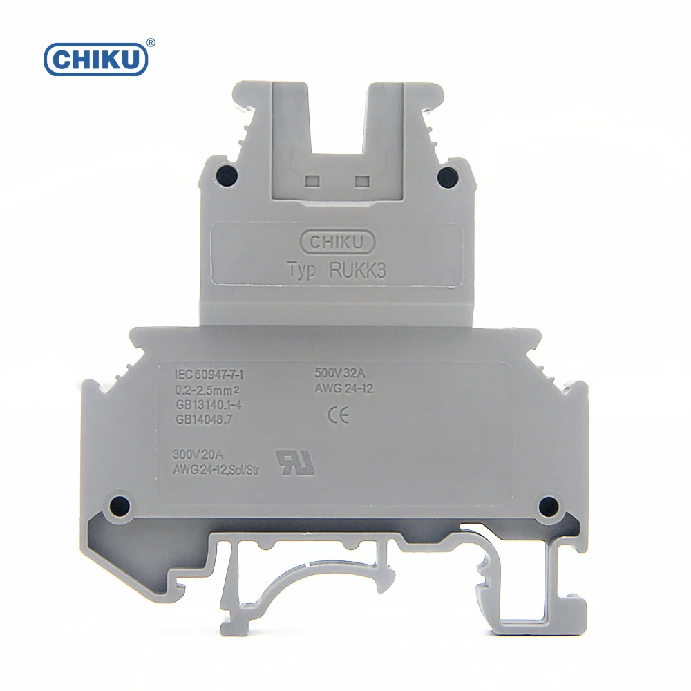 CHIKU RUKK3  Double levels terminal block Din Rail Terminal Connector Screw Clamp 600V 20A 2.5mm2