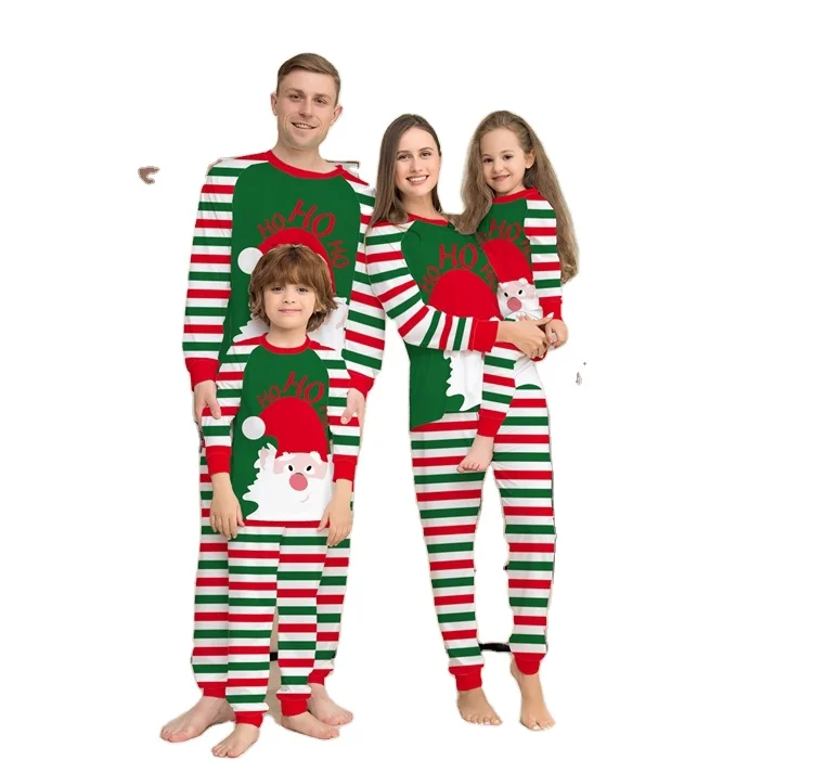 2022 New Christmas Family Pajamas Set Santa Claus Red Set Striped Home Clothes Christmas Pajamas