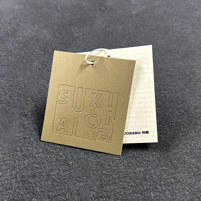 Golden reflective stripes paper hangtag,cardboard swing tag with plastic tag bead
