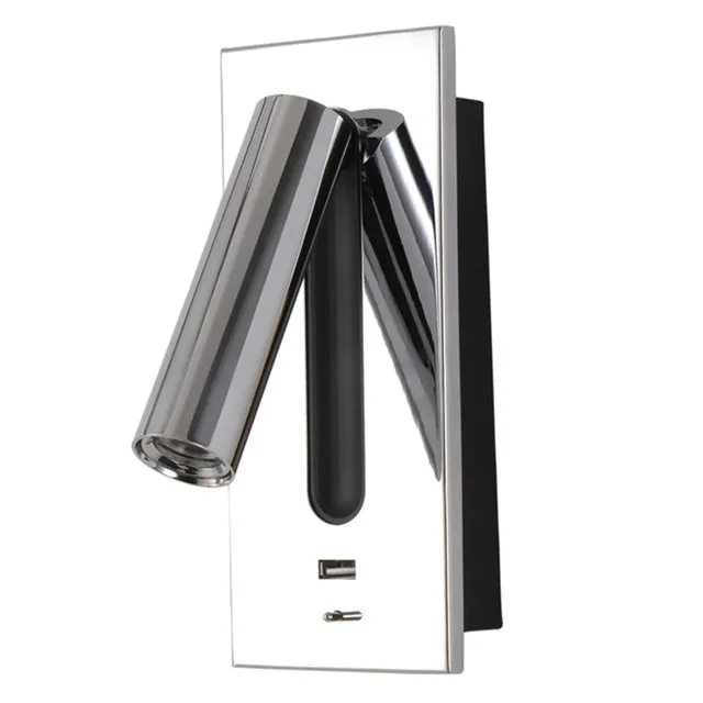 Recessed LED Wall Lamp with USB Port Bunk Bed Lights Adjustable Sconce Light Bedside Reading Switch On/Off AC100-240V