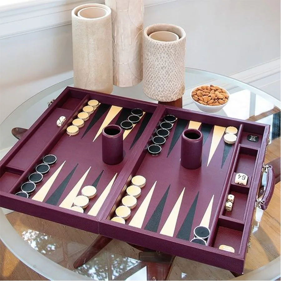 Factory Customs Handmade Backgammon Chess With Dice Checkers Luxury Board Game Case Leather Backgammon Set