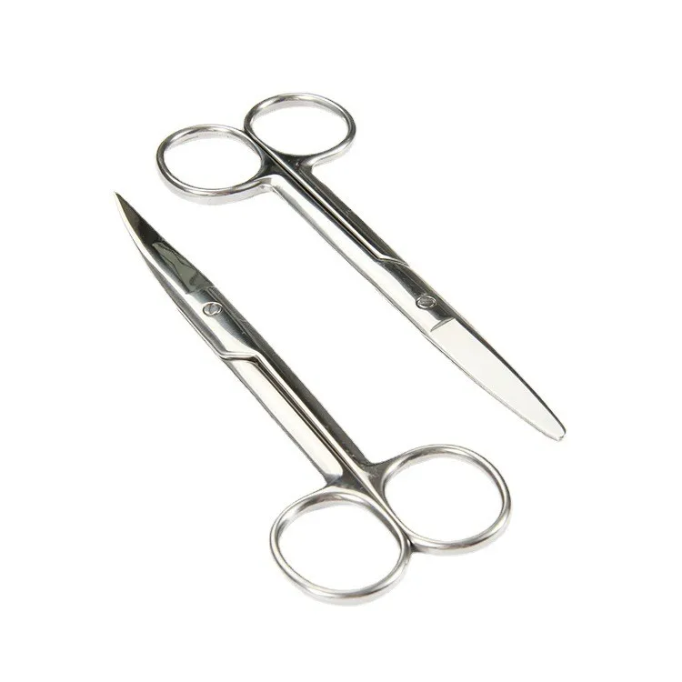 Металлические медицинские инструменты, маленькие хирургические ножницы с марлевым жгутом для хирургии, ножницы для швов, изогнутые, прямые, Круглые, острые наконечники