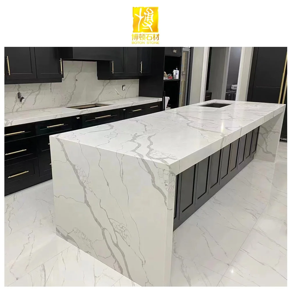BOTON STONE Artificial Stone White Calacatta Quartz Slab Kitchen Countertop Benchtop Slabs Thin and Light Stone