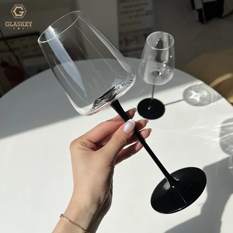 Wedding Party Hot Popular Black Stem Red Wine Glass Crystal Glass Tumbler Goblet Vintage Wine Glass