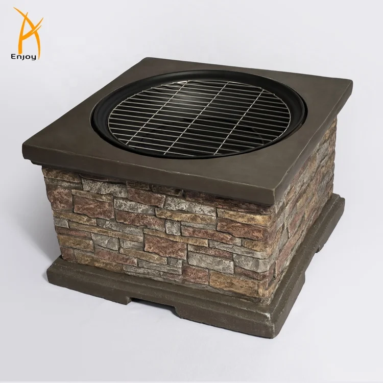 MgO Square Fire Pit with Brick Look Outdoor Heavy Stable Firepit
