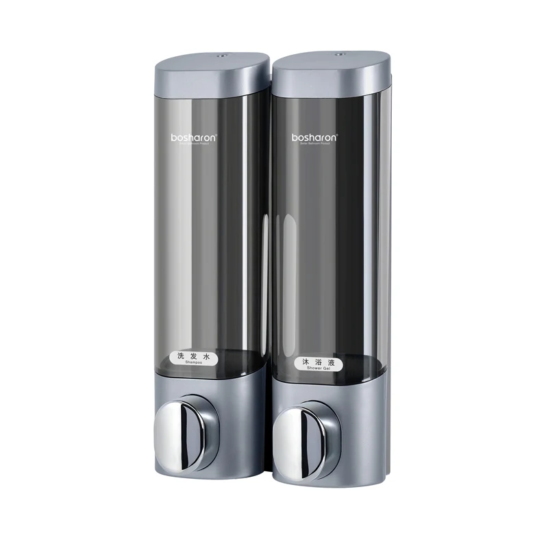 New Design Hotel Bathroom 300ml*2 Abs Plastic Double Wall Mount Liquid Soap Dispenser Manual Hand Sanitizer shampoo Dispenser