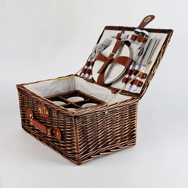 Natural Rattan Cheap Storage Hamper Set Wholesale Wicker Willow Custom Picnic Basket Basket Set 4 Persons