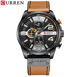 CURREN 8393 Men Casual Watch Date Chronograph 24 Hours Display Leather Strap Quartz Watch