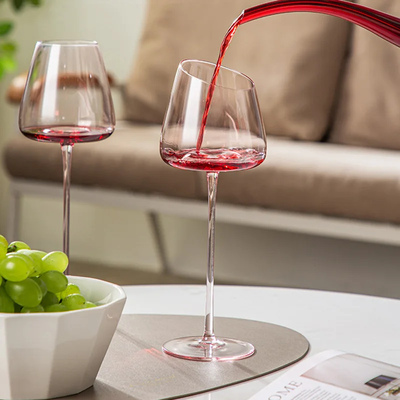 240ml 260ml 580ml Custom Logo Hand-blown Pink Clear Crystal Modern Flamingo Slanted Red Wine Goblet Glass Cup Set