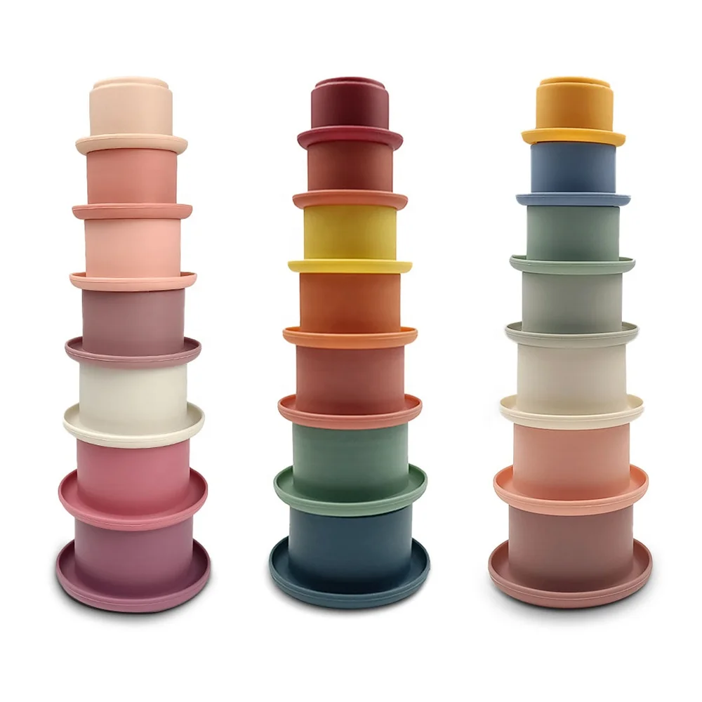 Customized BPA Free 7PCS Stacking Cup Baby Stack Up Cups Factory Price Customized Logo And Brand Low MOQ