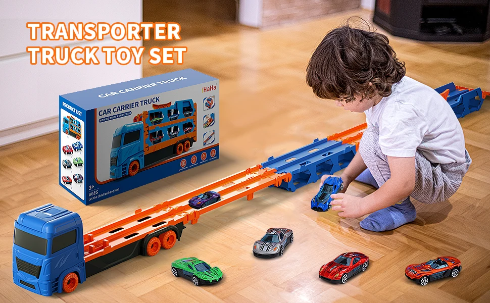Toys for 3 4 5 6 Years Old Boys Transport Car Toys 61-Inch Race Track for Boys Kids, Car Toys Track Set for Kids Boys Girls