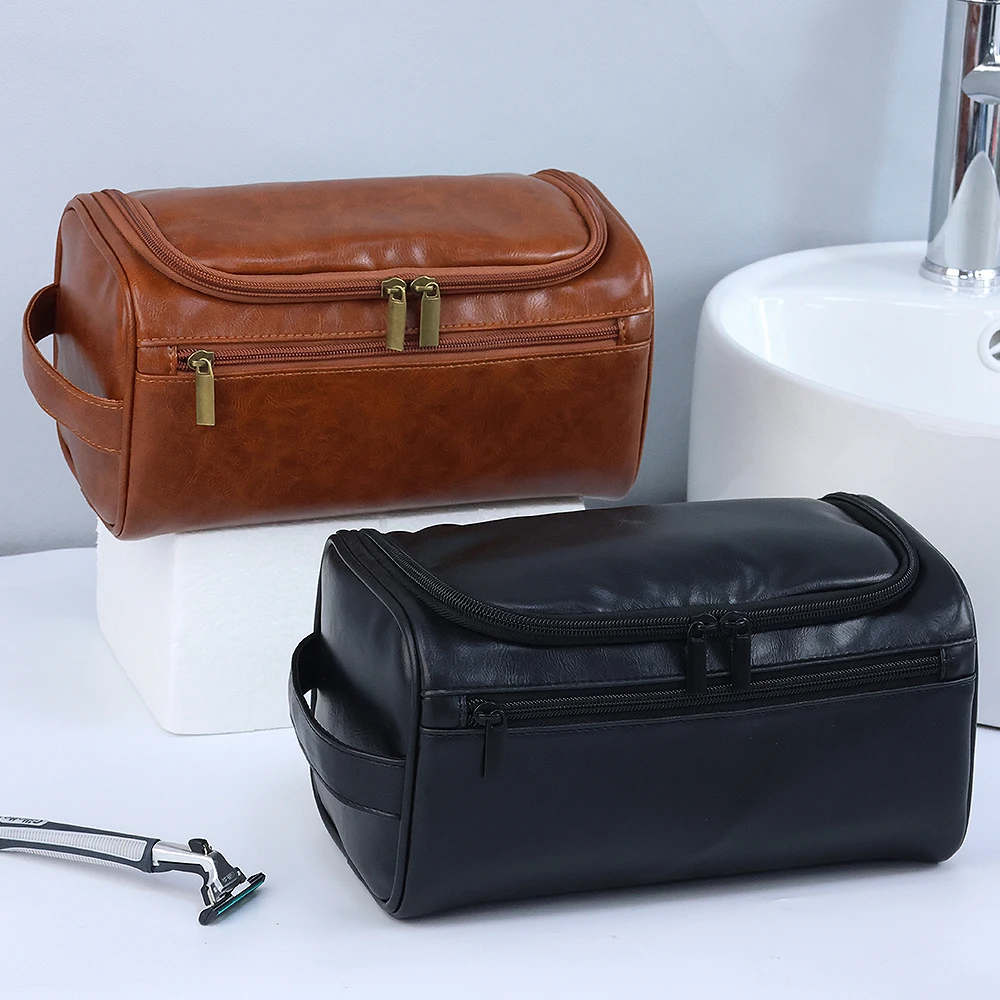Wholesale Factory Gentleman Business Travel Travel Toiletry Bag Portable Waterproof PU Toiletry Hanging Wash Bag for Men