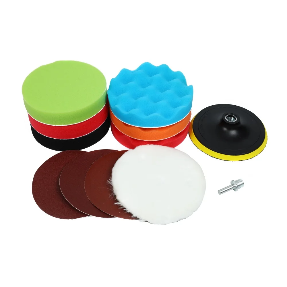 Compound drill 7inch buffing sponge pad set 12pcs foam polishing pad kit car polishing wool pads
