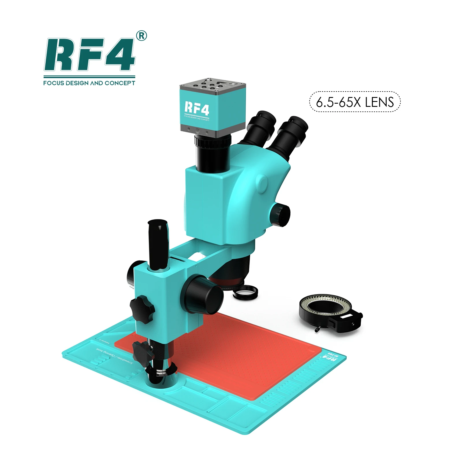 RF4 1080P 4K HD Camera PBC Repair Optical Instrument 6.5X-65X Triocular Zoom Microscope RF6565TV-PO4-4KC2