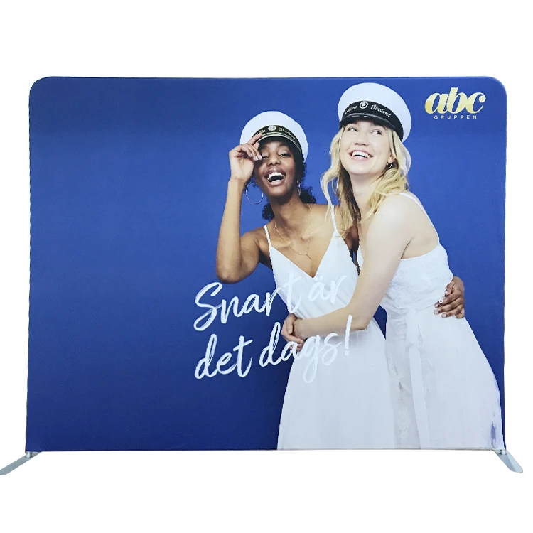 Factory price custom logo portable aluminum tension fabric display straight backdrop stand for wedding birthday party photograph