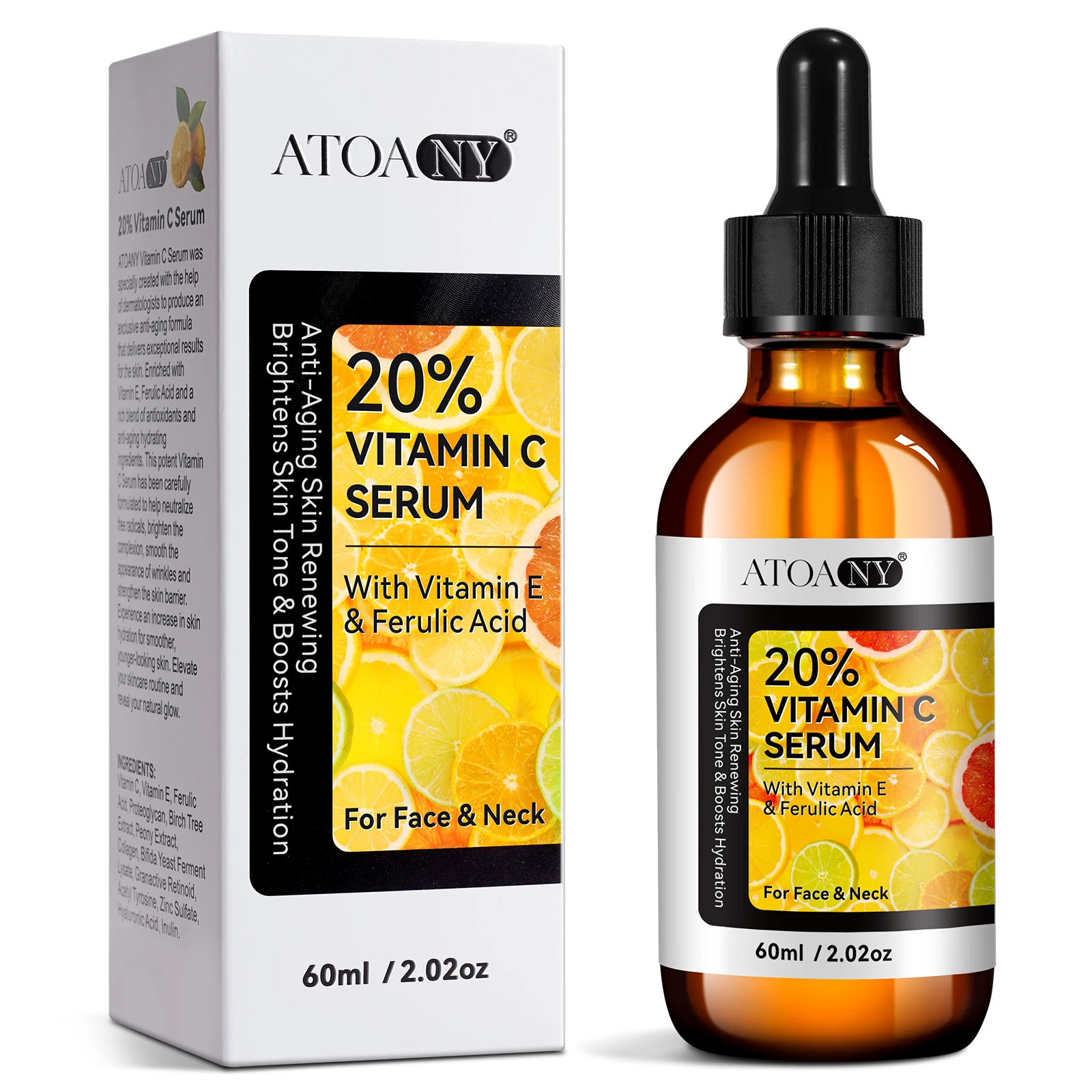 ATOANY 60ml boosts skin metabolism reduces wrinkles vitamin c and e facial serum 20% vitamin c serum for face