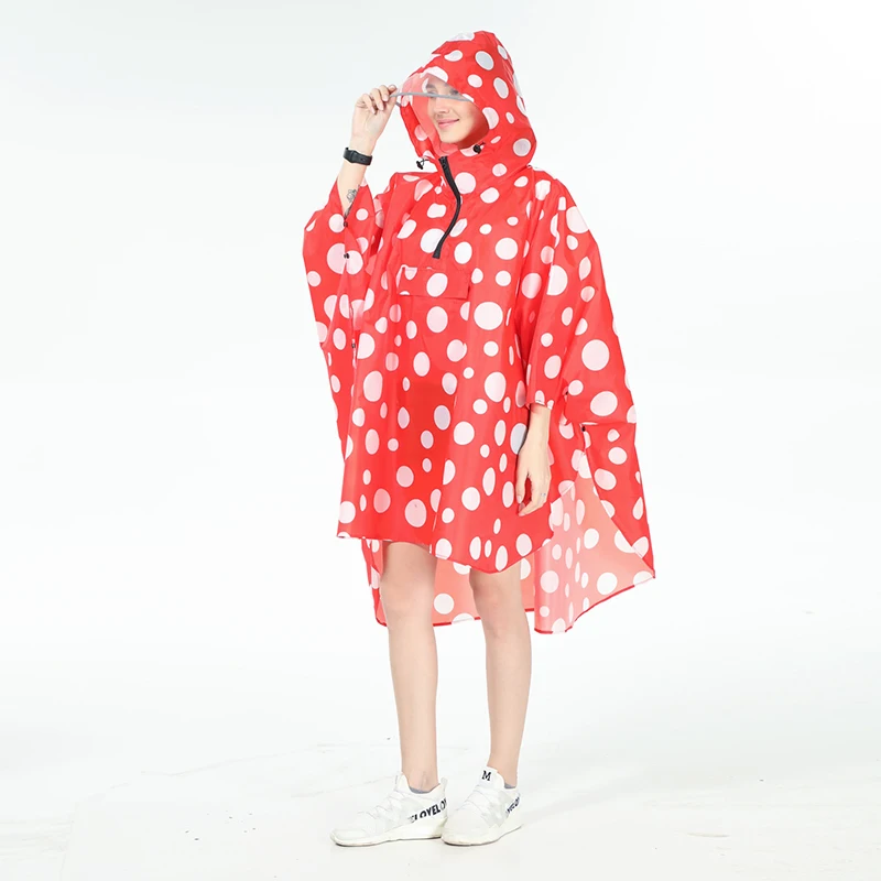 Good Quality 100% Polyester Blue Red Custom Printing Bicycle Rainproof Women Raincoat Poncho with Waterproof Zipper