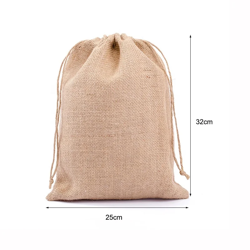Wholesale Natural Hemp Gift Bags Drawstring Pouch Jute Burlap Drawstring Bags with String