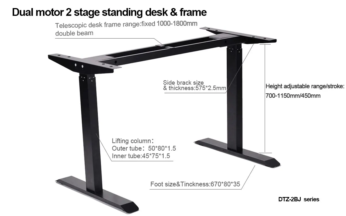 Dual Motor Standing Desk Electric Height Adjustable Memory Stand Up Desk Standing Workstation with Preset Controller
