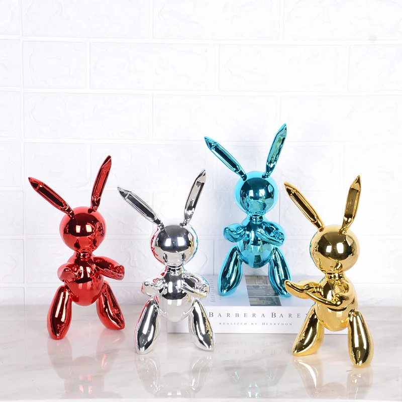2021 Amazon Hot Sale Electroplated Rabbit Figurine Resin Animal Statue Home Decoration Balloon Rabbit
