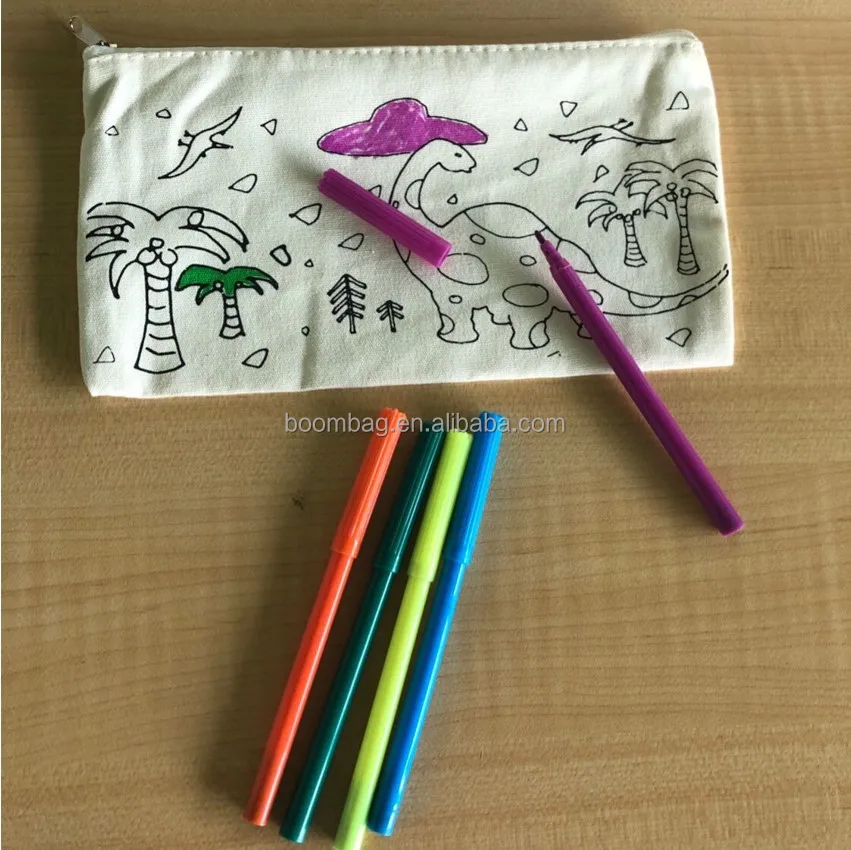 Children Drawing Toy Set Educational Toy DIY Cotton Canvas Design Your Own Coloring Pencil Case with Colored Markers
