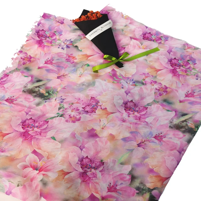 Professional factory supply fresh floral patterns silk  cotton mixed print fabric