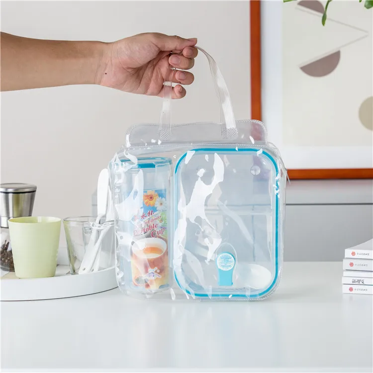 
Eco-friendly school children used transparent plastic tiffin food lunch box with water bottle 