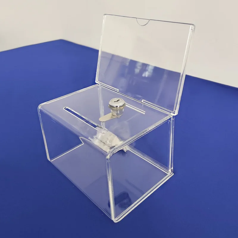 Clear Acrylic Donation Box with Sign Tag Lucite Suggestion Box with Top Lock Perspex Charity Collection Box Coin Bin