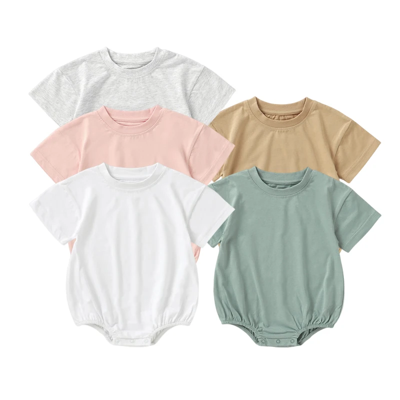 White Organic Baby Clothes Supplier Solid Summer Baby Short Rompers
