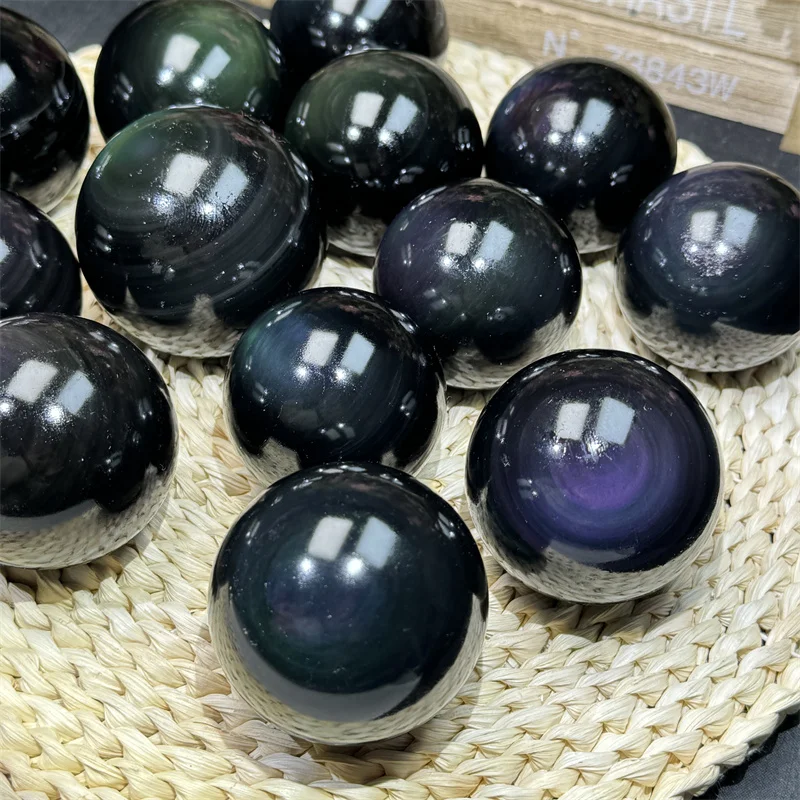 High quality natural crystal fengshui stone carving handmade ball rainbow obsidian sphere for gifts