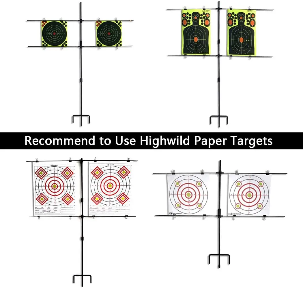 Adjustable Paper Target Stand, Frame with 8 Clips | Clear Bullseye Targets Sheet for Shooting Practice