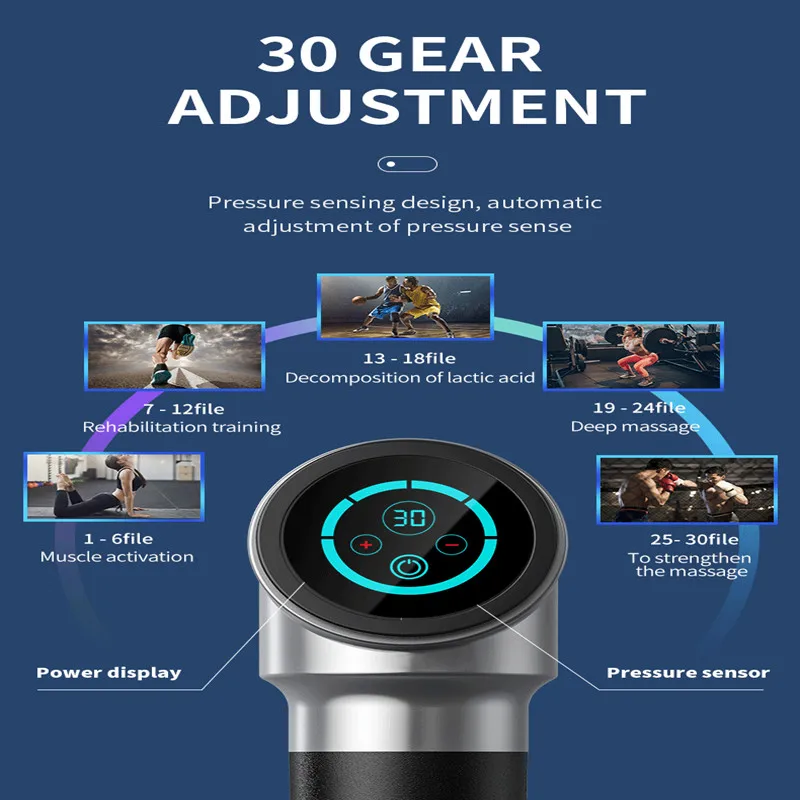 7/30-скорость панель пистолет массажер по нанесению собственных логотипов фитнес расслабление мышц массажный пистолет массажной продукции