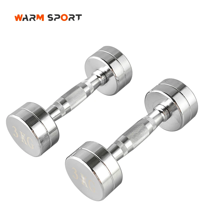 Factory Wholesale Custom Logo Electroplated Chromed Dumbbells 1-10KG Weightlifting Round Head Stainless Steel Dumbbells