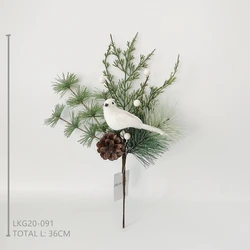 Artificial tree branch for Christmas decoration pine needle pick with artificial white bird and pine cone Christmas tree picks