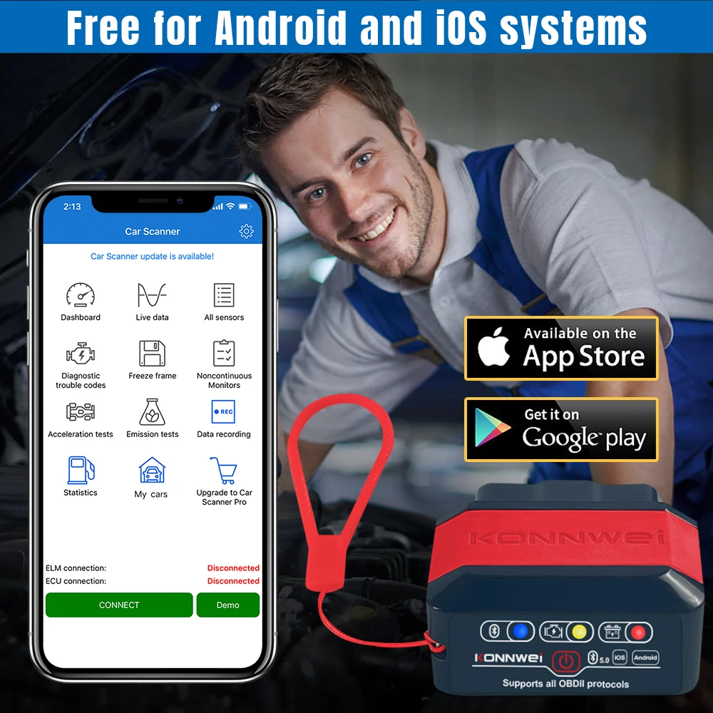 Высокое качество V obd gate obd2 diag Elm 327 25k80 Bluetooth OBD сканер konnwei Elm327 OBD2