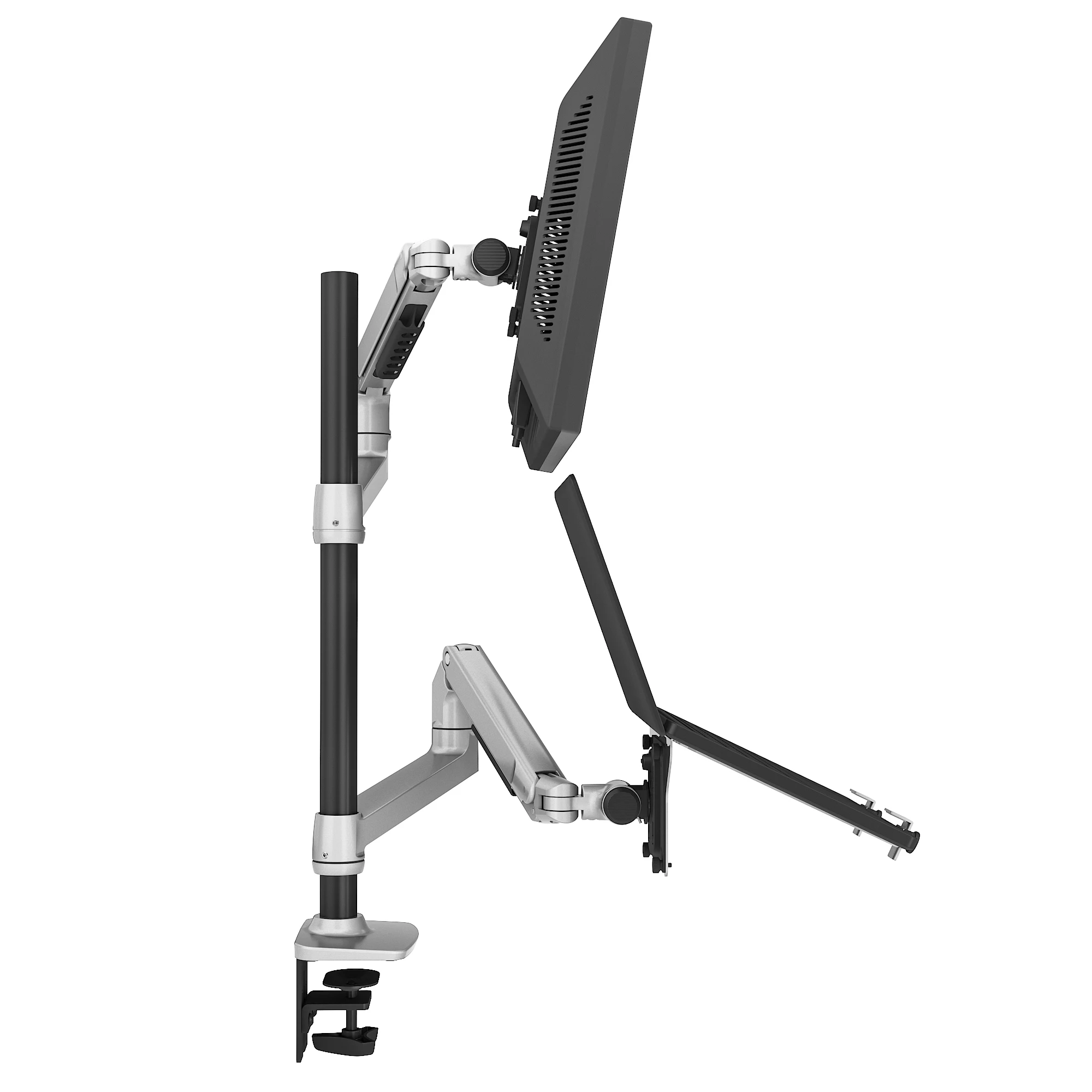 High quality aluminum alloy gas spring free adjustable vertical monitor screen/laptop arm dual mount