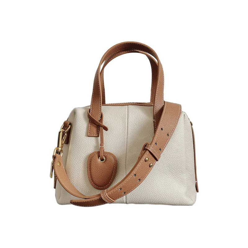 Wholesale and custom genuine leather two colors Boston handbag for women 2021 luxury French sling shoulder and crossbody bag